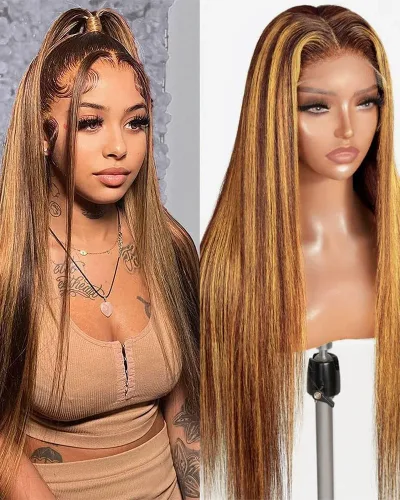 Straight Highlight Honey Blonde 13*4 Wigs
