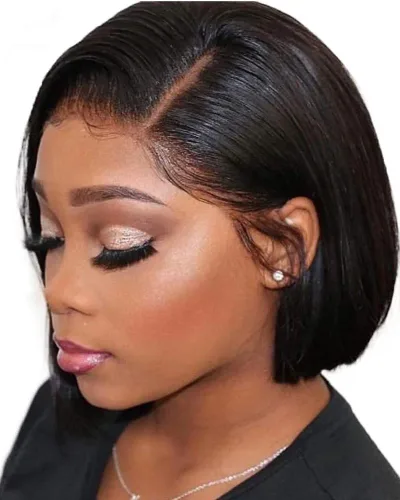 Short Straight Bob Wigs 13x4 Lace Front Human Hair Wigs Natural Black