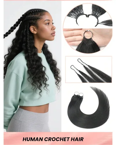24“ Straight Feather Crochet Human Hair Extension