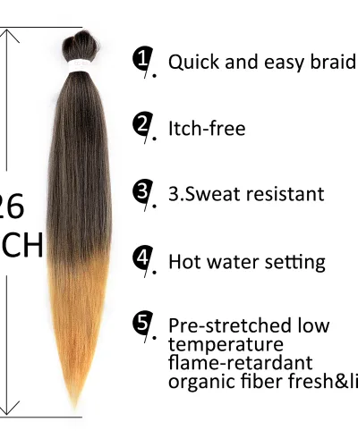 EZ Braid #1B/27 Pre Stretched Braiding Hair 26" Yaki Synthetic Hair