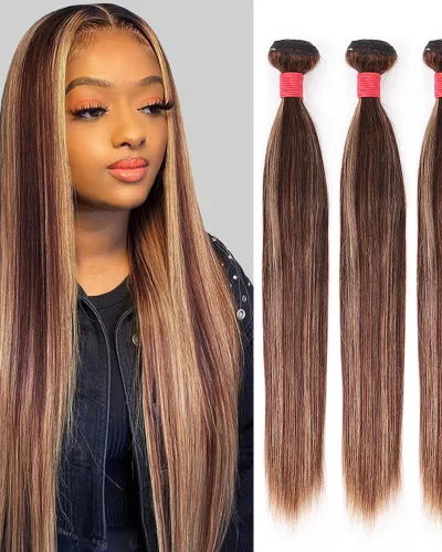 Highlight Ombre #P4/27 Straight Indian Virgin Hair Bundle(Premium)
