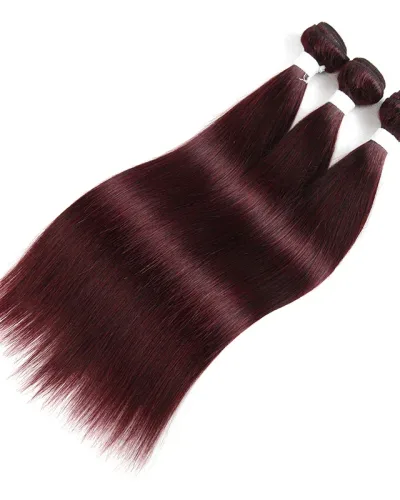 Straight 99J Burgundy Color Brazilian Hair Bundle(Value)