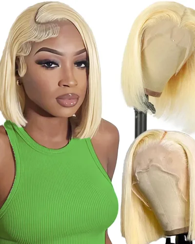 Straight #613 Blonde Bob Wigs 13x4 Lace Front Human Hair Wigs