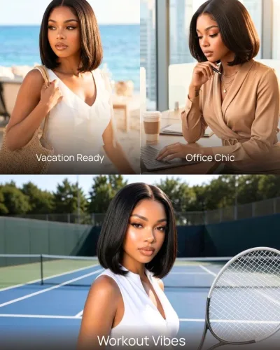7x5 Lace Human Hair Yaki Wig 12 Inch Bob Wig Glueless Wear and Go Wig Natural Look Short Human Hair Wig for Women