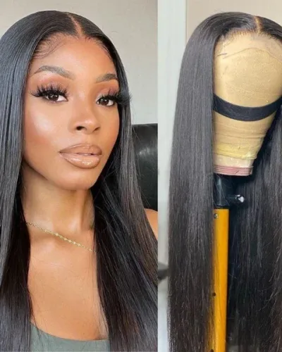 Straight 5X5 Lace Closure Glueless Wigs Virgin Human Hair