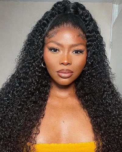 Kinky Curly Glueless Wigs 13x4 Transparent Lace Front 180% Density Pre-Plucked Virgin Human Hair