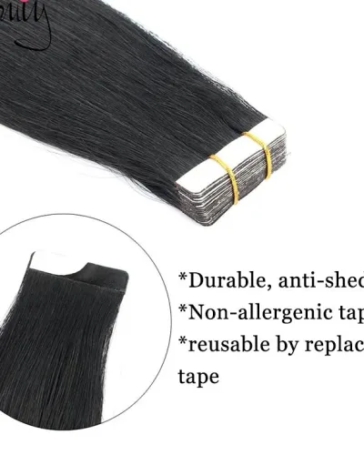 10A Straight Tape Ins Human Hair Extension Natural Black
