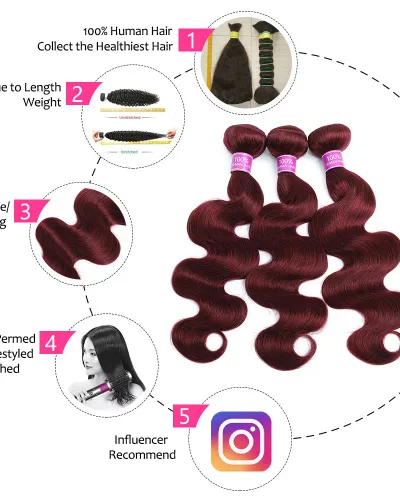 Brazilian Body Wave 99J Burgundy Human Hair Bundle(Value)
