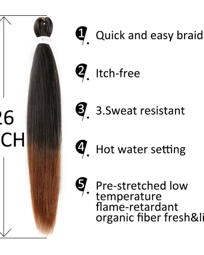 EZ Braid #1B/30 Pre Stretched Braiding Hair 26" Yaki Synthetic Hair