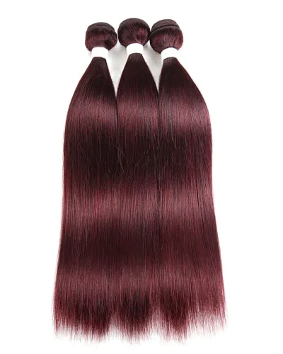 Straight 99J Burgundy Color Brazilian Hair Bundle(Value)